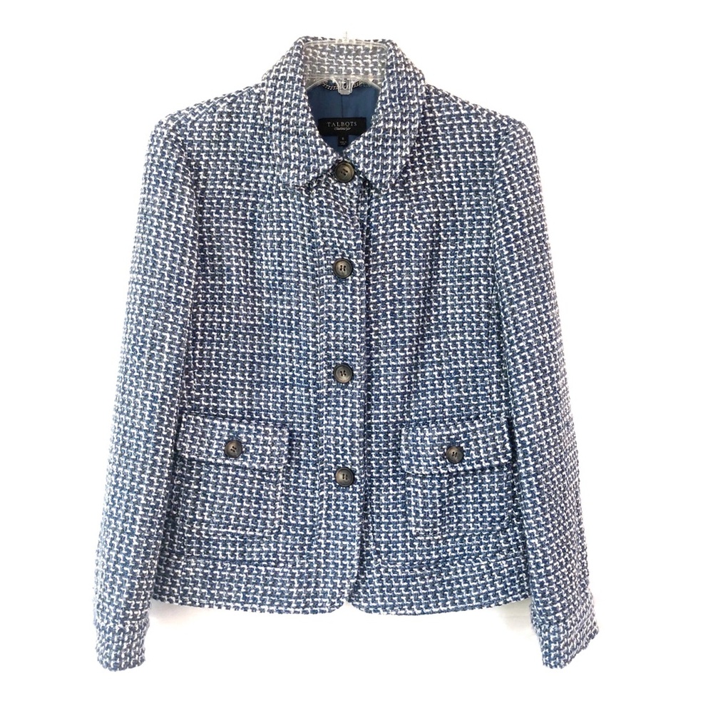 Talbots Coat Tweed Wool Blend Button Down Suit Career Blazer Jacket Short EUC 6